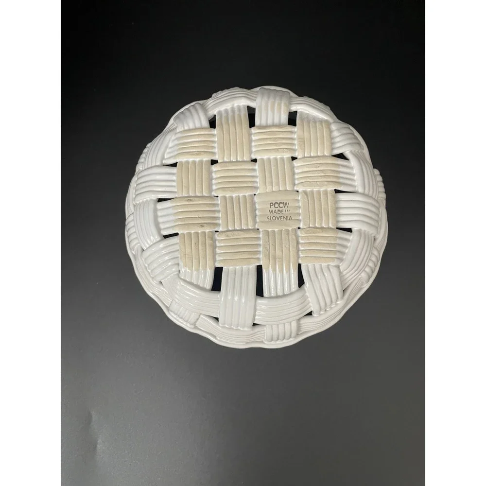 Vtg PCCW‎ Ceramic Basket Weave Bowl White Made in Slovenia Lattice MCM